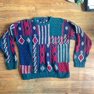 Vintage, block multicolor sweater | men’s medium | green red blue tan